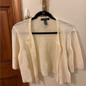 Cream Elbow Length Cardigan Sweater